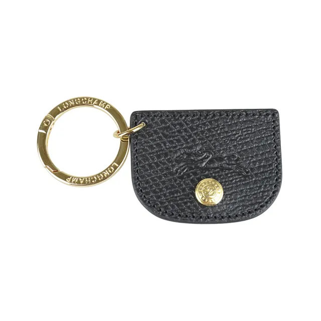 【LONGCHAMP】LONGCHAMP Epure金釦雷雕LOGO牛皮吊飾/鑰匙圈(黑)