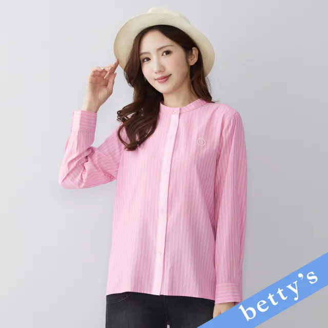 【betty’s 貝蒂思】撞色直條紋刺繡圓領襯衫(粉色)