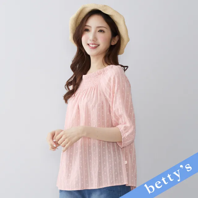 【betty’s 貝蒂思】鬆緊抽皺印花七分袖上衣(粉色)