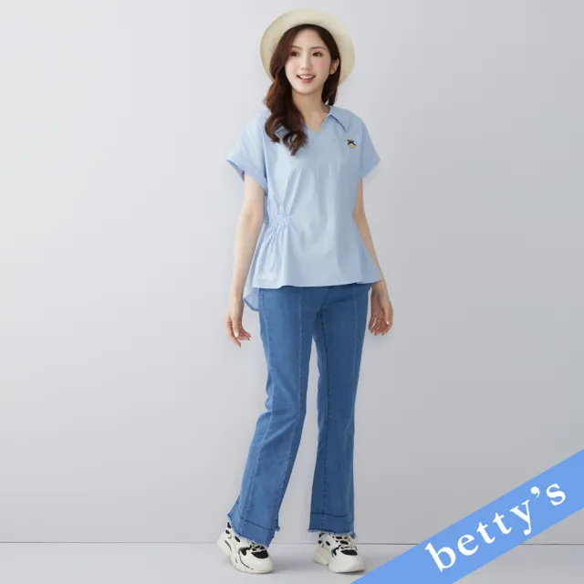 【betty’s 貝蒂思】小喇叭褲口鬚鬚牛仔褲(牛仔藍)