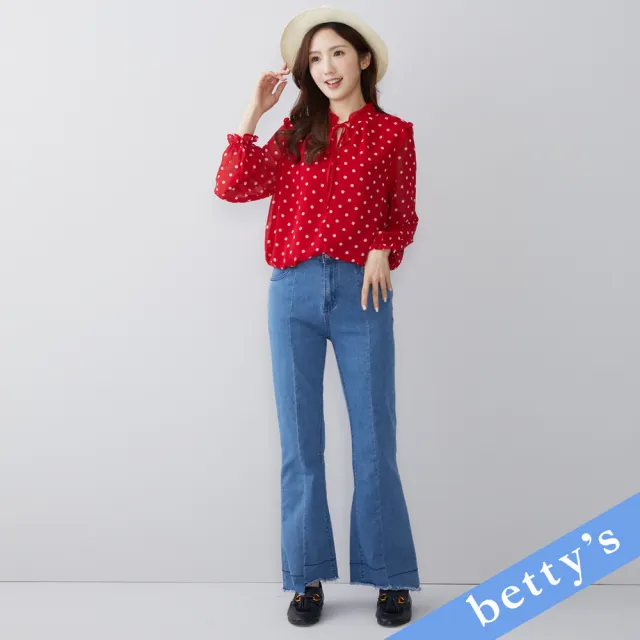 【betty’s 貝蒂思】小喇叭褲口鬚鬚牛仔褲(牛仔藍)
