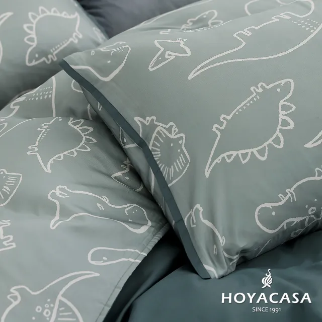 【HOYACASA  禾雅寢具】抗菌沐光長絨棉/銀纖維抗菌天絲 兩用被床包組-多款任選-加大 恐龍系列