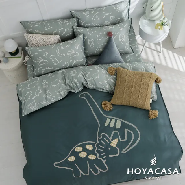 【HOYACASA 禾雅寢具】抗菌沐光長絨棉/銀纖維抗菌天絲 兩用被床包組-多款任選-雙人 恐龍系列