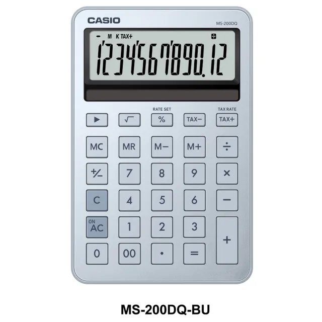 【CASIO 卡西歐】12位元閃耀時尚桌上型MINI款曜石計算機-冰霜藍(MS-200DQ-BU)