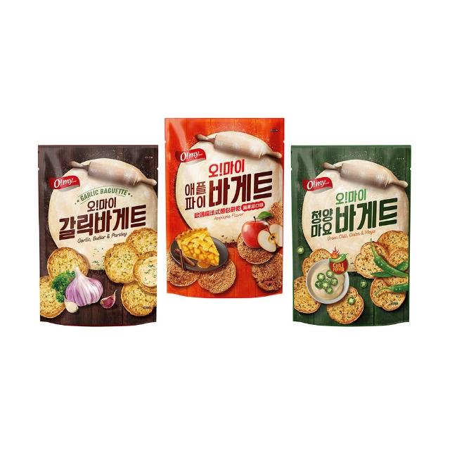 【O!MY FOOD 歐邁福】法式麵包餅乾輕巧包80gX2件組(香蒜奶油/青陽辣椒/蘋果派口味)