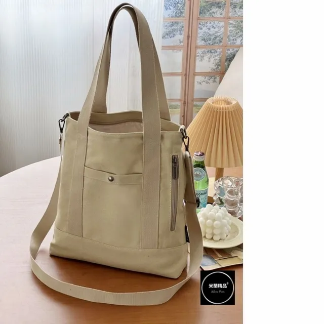 【米蘭精品】現貨出清 手提包帆布肩背包托特包側背包單肩背包女包包(多口袋拉鍊加厚3款74jn48)