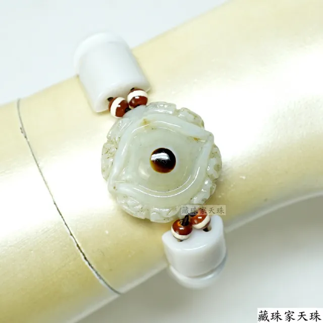 【藏珠家】精品級27mm財咒天眼+十字金剛杵+白玉髓板珠天珠手鍊