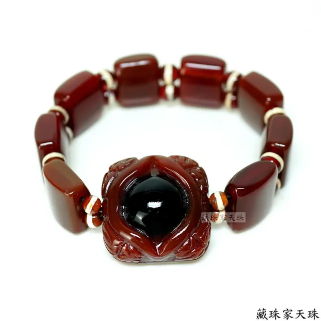 【藏珠家】精品27mm紅玉髓四方財咒+板珠天珠手鍊