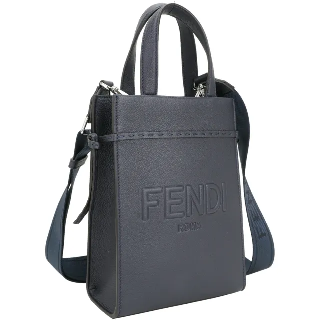 【FENDI 芬迪】Roma Go To 迷你型 荔紋小牛皮兩用托特包-深藍色