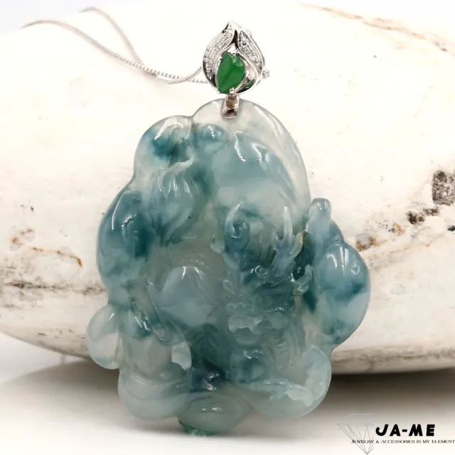 【JA-ME】天然A貨翡翠 冰玻種飄藍花麒麟18K金玉墜