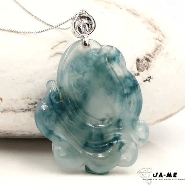 【JA-ME】天然A貨翡翠 冰玻種飄藍花麒麟18K金玉墜