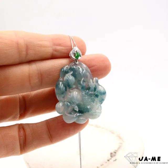 【JA-ME】天然A貨翡翠 冰玻種飄藍花麒麟18K金玉墜