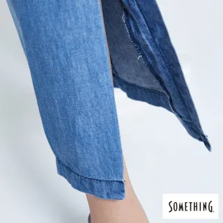 【SOMETHING】女裝 NEO FIT涼爽開衩直筒牛仔褲(中古藍)