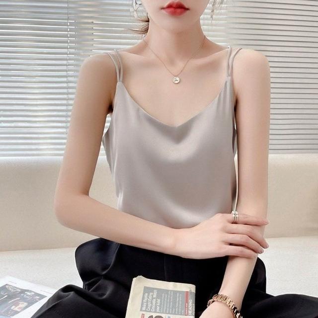 【巴黎精品】現貨限搶 頂級法式緞面背心絲質上衣名媛絲綢冰絲絲質襯衫(細肩帶女素色上衣5色a1ep10)