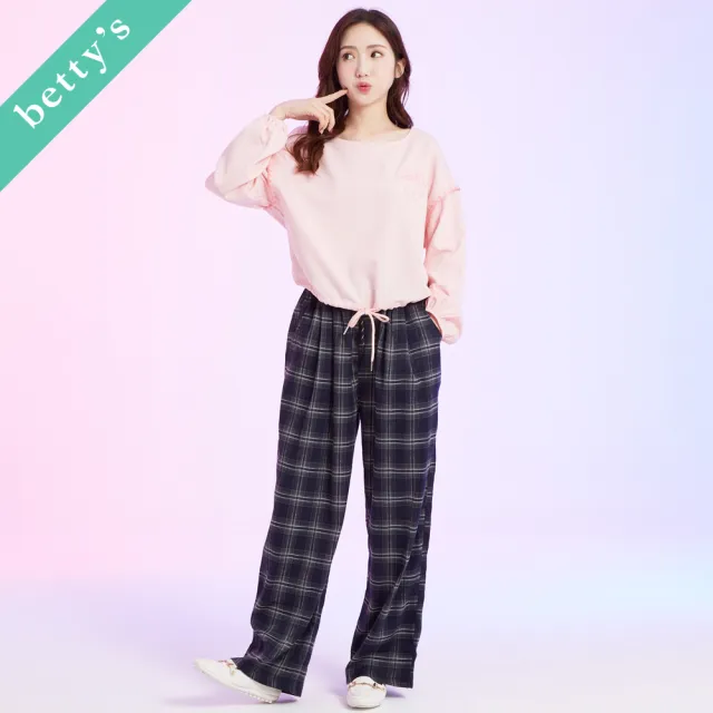 【betty’s 貝蒂思】微笑刺繡抽繩短版長袖上衣(粉色)