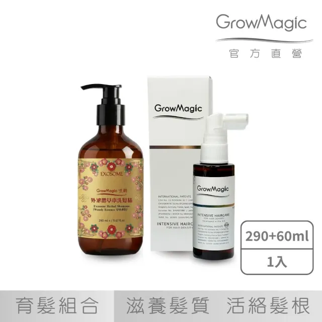 【GrowMagic 生萌】專利育髮精萃 養髮液60ml_1入+外泌體草本洗髮精-草本木質290ml_1入