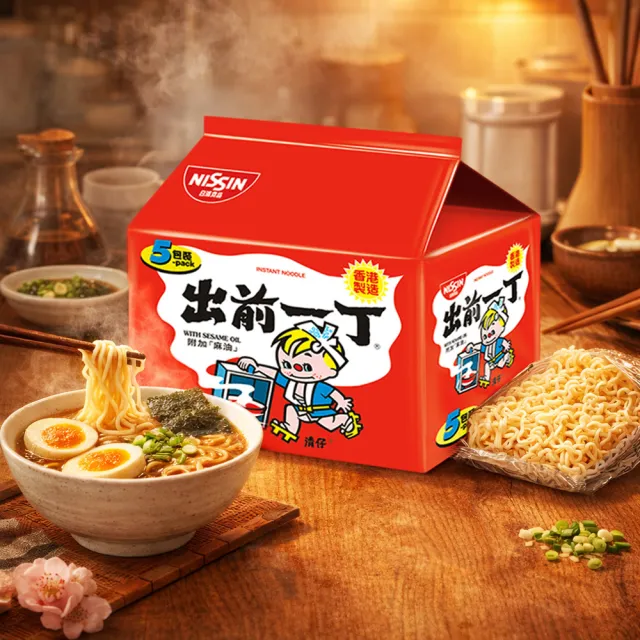 【NISSIN 日清】出前一丁麻油味速食麵100gX5入(泡麵)