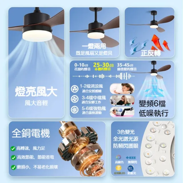 42寸 中古風客廳風扇燈 2026新款餐廳吊扇燈/純色家用電風扇吊燈/變頻壁控/變頻遙控