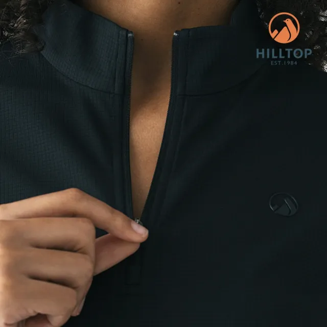 【Hilltop 山頂鳥】POLARTEC 抗菌吸濕快乾輕量半開襟長袖上衣 女款 黑｜PS15XF43ECA0