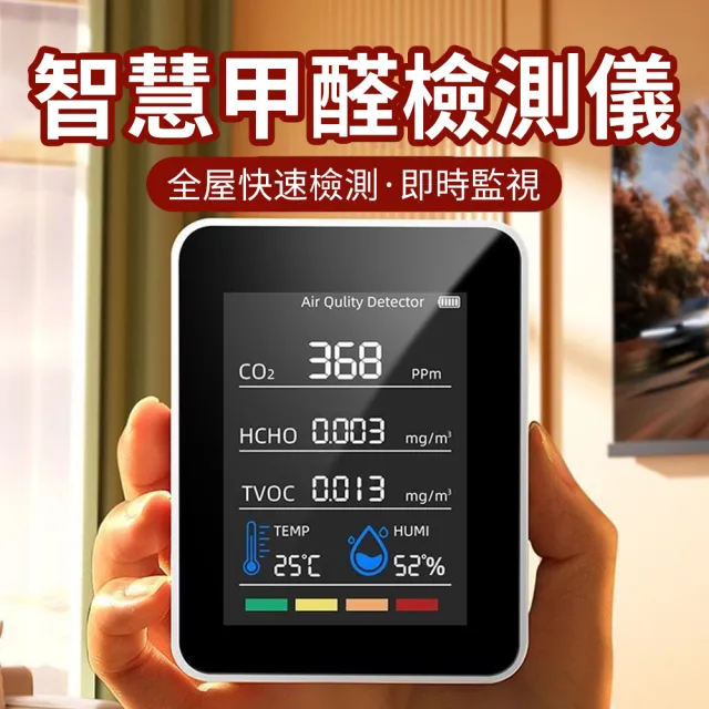 Homeco 五合一空氣品質偵測器 大屏數顯甲醛檢測儀(溫濕度檢測 二氧化碳偵測 空氣檢測 甲醛測試)