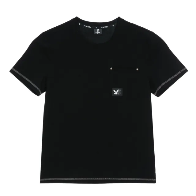 【PLAYBOY】涼感撞色爬線T-SHIRT - 黑色