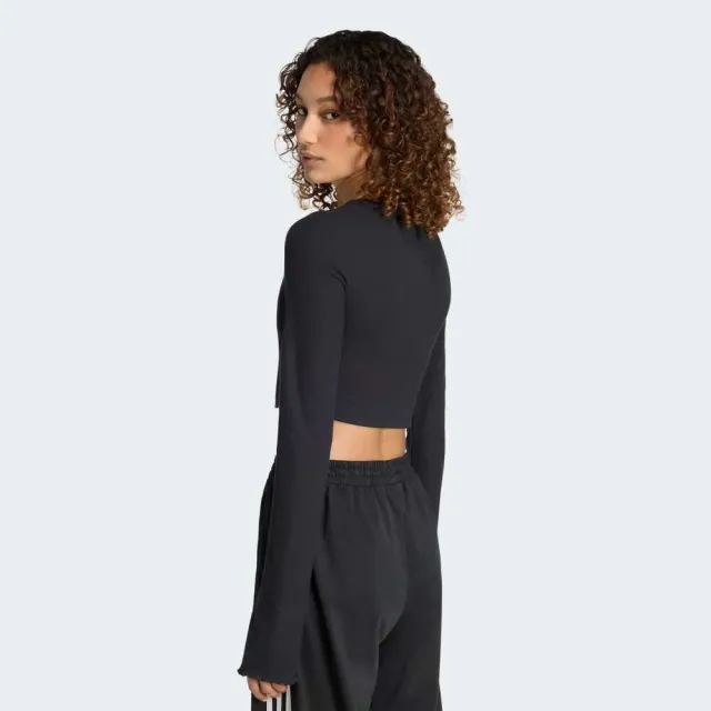 【adidas 愛迪達】Ess Long Sleeve 女 長袖上衣 休閒長袖 黑 亞版 短版(KE1089)