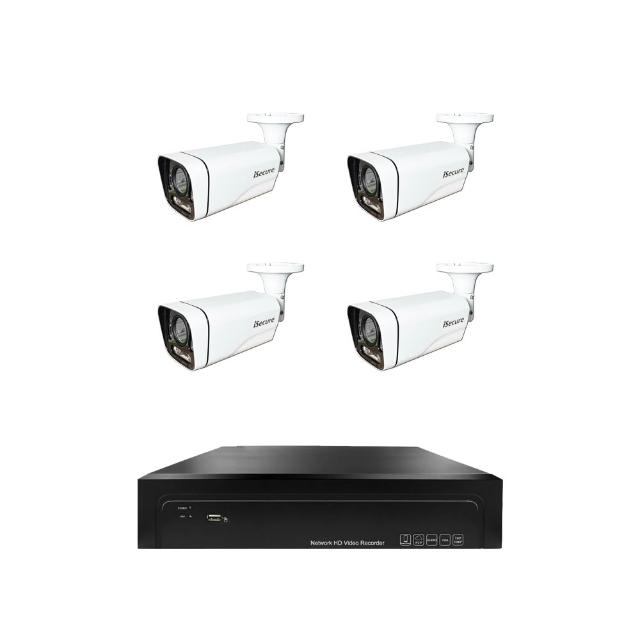 【iSecure】四路光學變焦監視器組合:一部八路 4K 監控主機+四部 5MP 五倍光學變焦管型攝影機 (PoE)