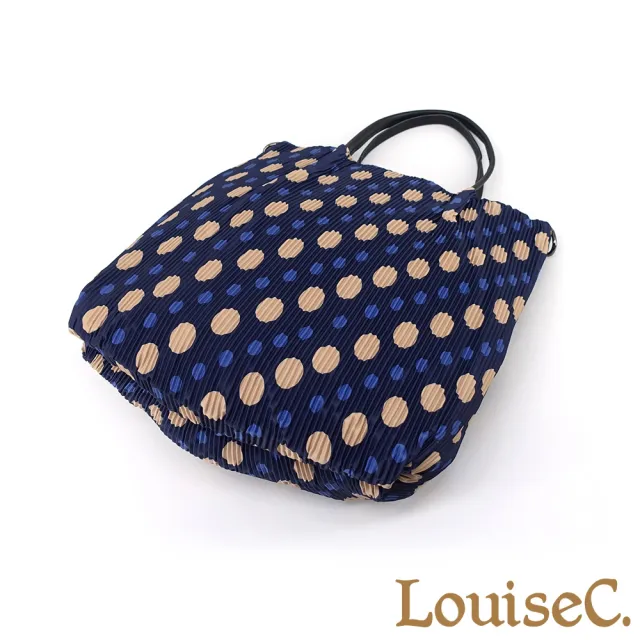 【LouiseC.】雙11 Tree House 日系三宅風 藍圓點 壓褶防水布 小牛皮 手提斜背包 YS3867-D