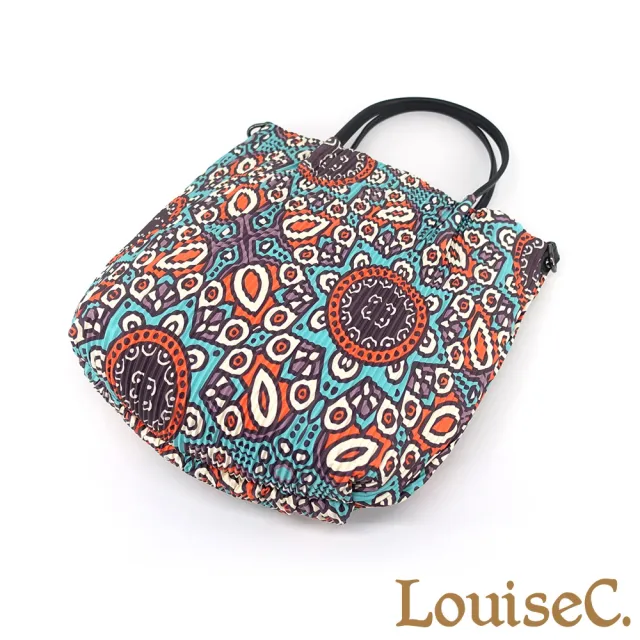 【LouiseC.】雙11 Tree House 日系三宅風 復古彩繪 壓褶防水布 小牛皮 手提斜背包 YS3867-B