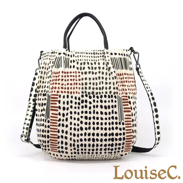 【LouiseC.】雙11 Tree House 日系三宅風 黑紅波點 壓褶防水布 小牛皮 手提斜背包 YS3867-E