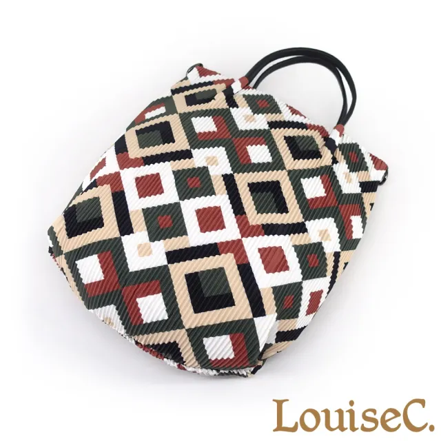 【LouiseC.】雙11 Tree House 日系三宅風 多彩菱格 壓褶防水布 小牛皮 手提斜背包 YS3867-K