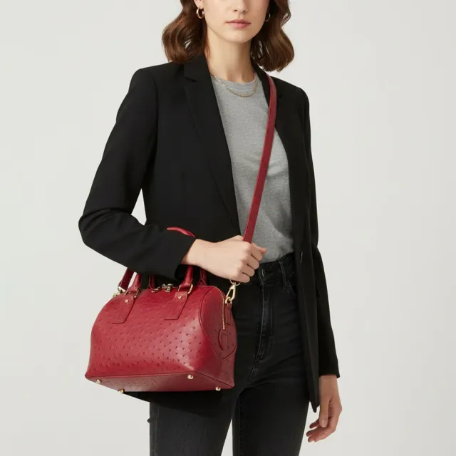 【M2nd】珍稀鴕鳥皮柔軟波士頓手提斜背包(T9442A)