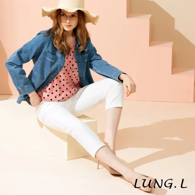 【LUNG.L 林佳樺】LU30C 藍色口袋橫條電繡輕薄長袖牛仔外套