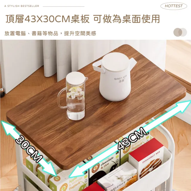 【ONE HOUSE】買一送一 小巴登 鐵製收納架木桌板置物推車 電腦桌/三層收納推車
