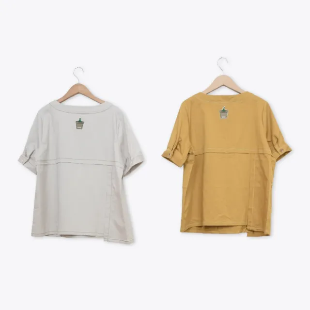 【MOSS CLUB】細斜紋布後盆栽兔織標工裝設計上衣 淺灰 黃
