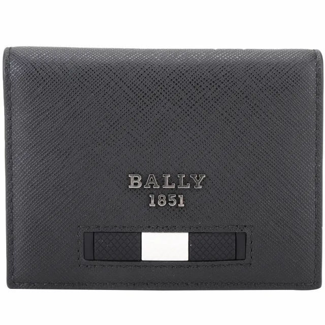 【BALLY】Balder 矽膠條紋飾塗層再生牛皮對折卡片夾-黑色(卡夾 皮夾)