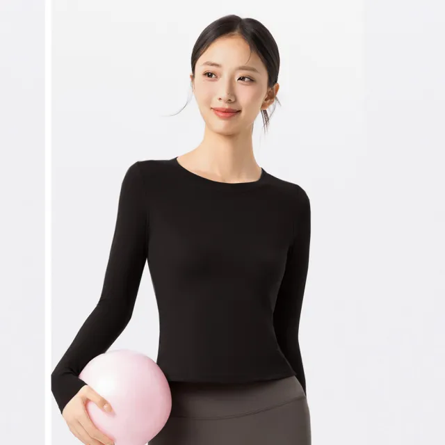 【BODYAIR】任2入 柔膚經典圓領小短版長袖上衣(瑜珈.慢跑.運動.健身.透氣.舞蹈.運動服)