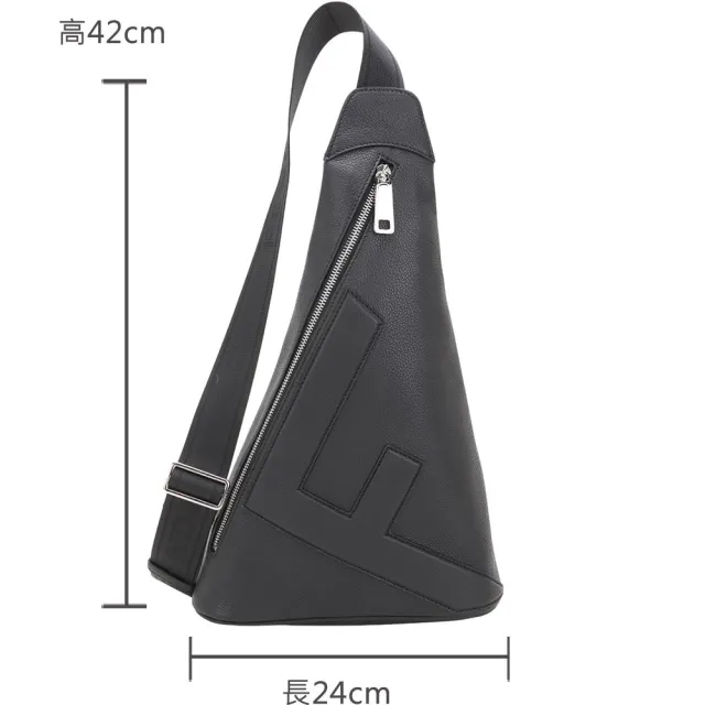 【FENDI 芬迪】Roma Cono 大型 立體字母荔紋牛皮三角肩斜背包-黑色