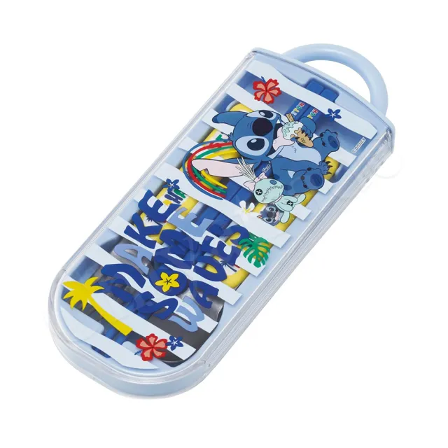 【百科良品】日本製 迪士尼 史迪奇 夏日搖擺 環保筷子+湯匙+叉子三件餐具組(日本境內版)