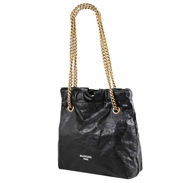 【Balenciaga 巴黎世家】CRUSH TOTE 品牌雙B字LOGO牛皮肩斜托特包鍊包(黑)