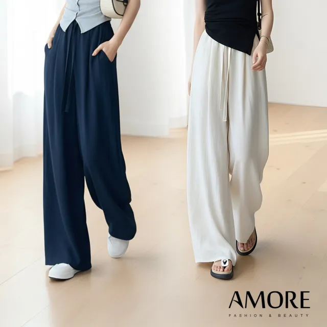 【Amore】日系萊賽爾天絲亞麻水洗闊腿褲  錐形褲 長褲