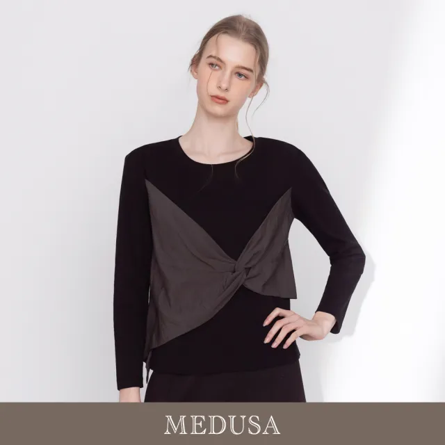 【MEDUSA 曼度莎】現貨-假兩件式法式扭結拼接T恤（M-XL）｜假兩件上衣 女長袖上衣