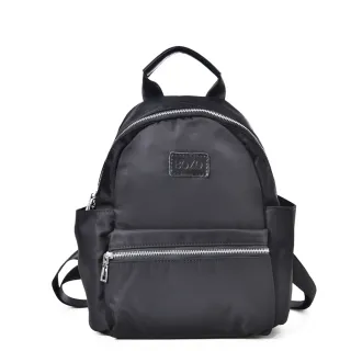 【BOZO 伯樂】進口布配真皮後背包獨家韓國Bess絲感防水羽量B0148(真皮包包 質感黑)