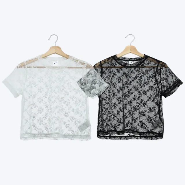 【ILEY 伊蕾】透膚蕾絲內搭上衣(兩色；M-XL；1262521301)