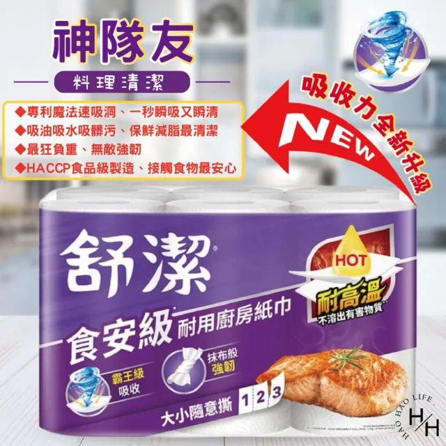 【Kleenex 舒潔】3串組-食安級耐用廚紙 大小隨意撕(108張x6捲x3串)