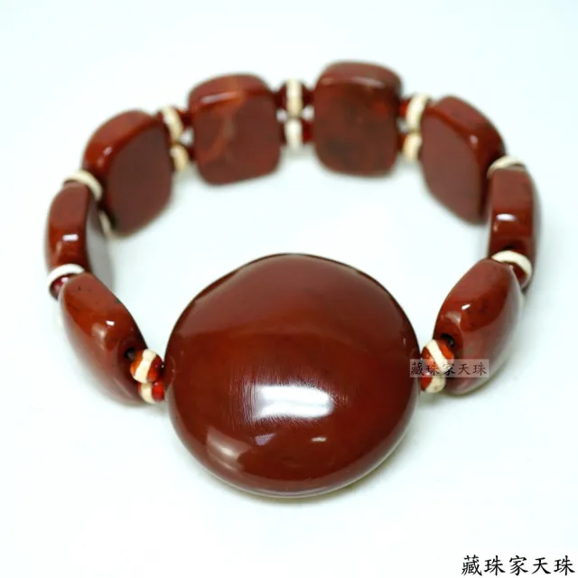 【藏珠家】精品38mm阿卡圓板珠天珠手鍊