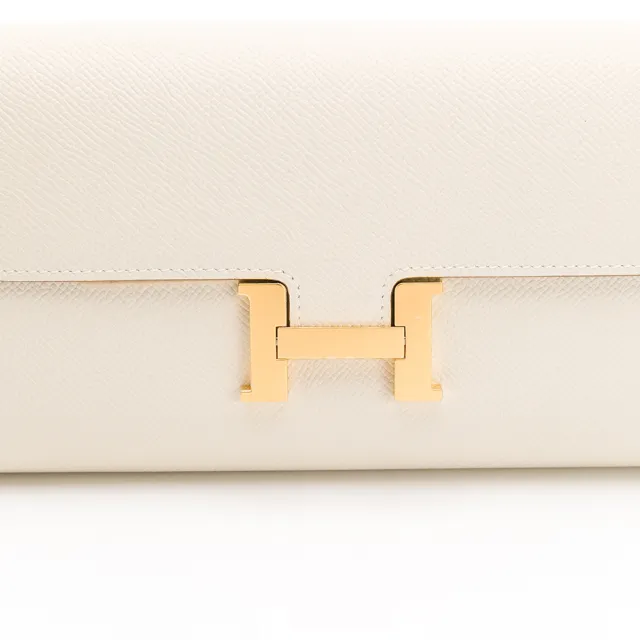 【Hermes 愛馬仕】Constance to go 皮革金屬扣長夾/斜背兩用(白/金H) (H080125CC10)