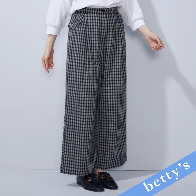 【betty’s 貝蒂思】知性格紋鬆緊腰寬褲(黑色)