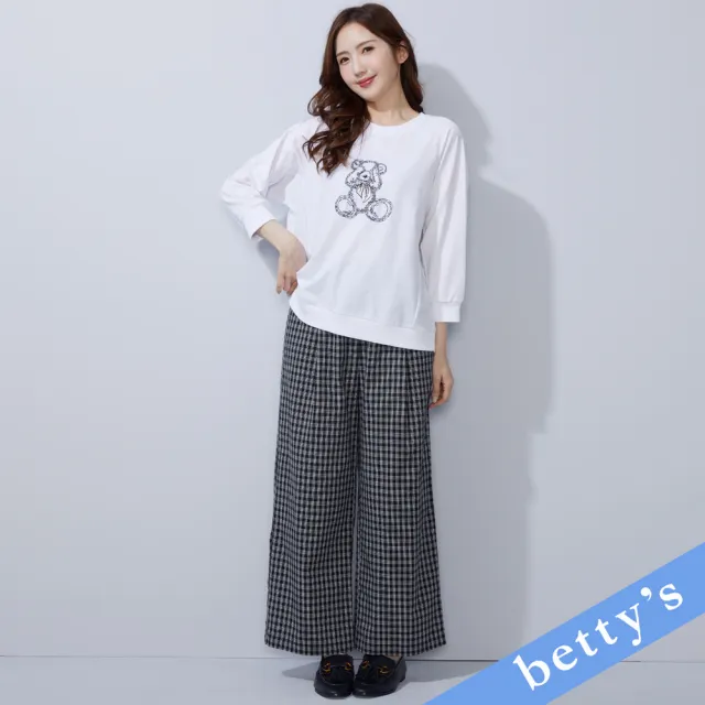 【betty’s 貝蒂思】知性格紋鬆緊腰寬褲(黑色)
