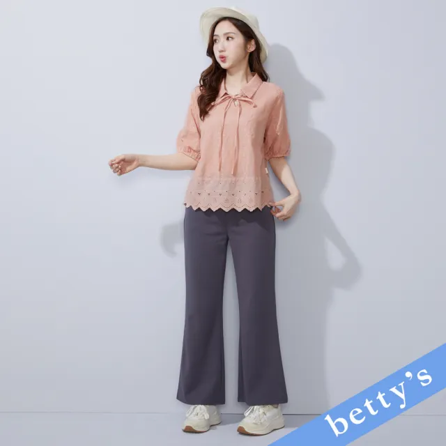 【betty’s 貝蒂思】花草蕾絲拼接翻領綁帶上衣(粉色)